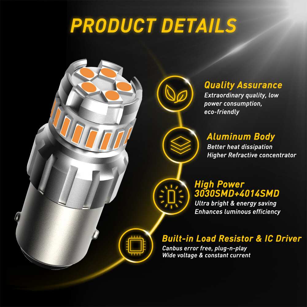 AUXITO 1156 Amber LED Turn Signal Light Bulb Error Free Anti Hyper Flash 2F EOA