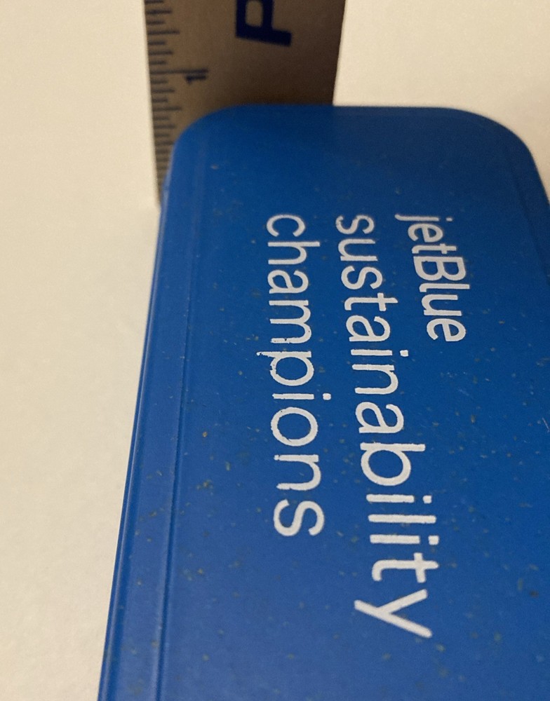JetBlue Plastic Compact Travel Utility Fork Spoon Straw Set in blue storage case