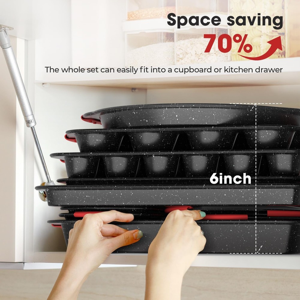 11-Piece Nonstick Stackable Baking Pans Set Toxin-Free Bakeware Sets Baking Pan