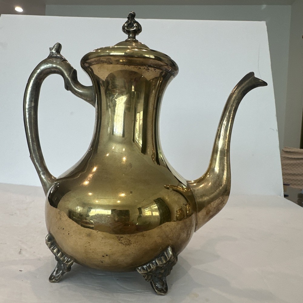 ETCHED BRASS TEA/COFFEE SET WITH TRAY. Good Condition