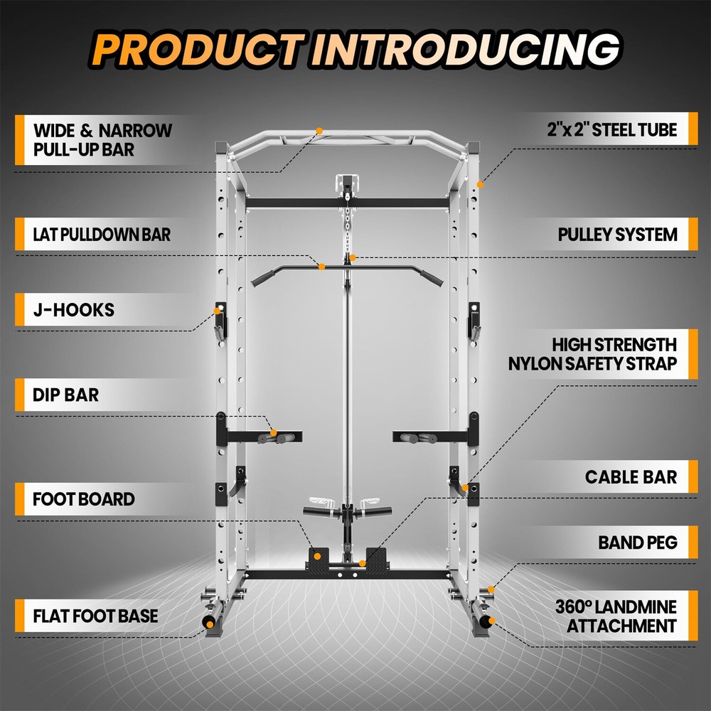 1600LBS Power Cage with LAT Pulldown Multi-Functional Power Rack W/Cable Pulley