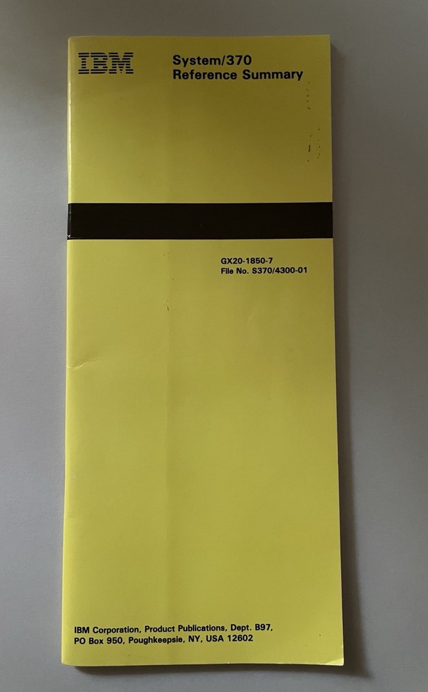 IBM System 370 Reference Summary Card - Eighth Edition Feb 1989 - GX20-1850-7