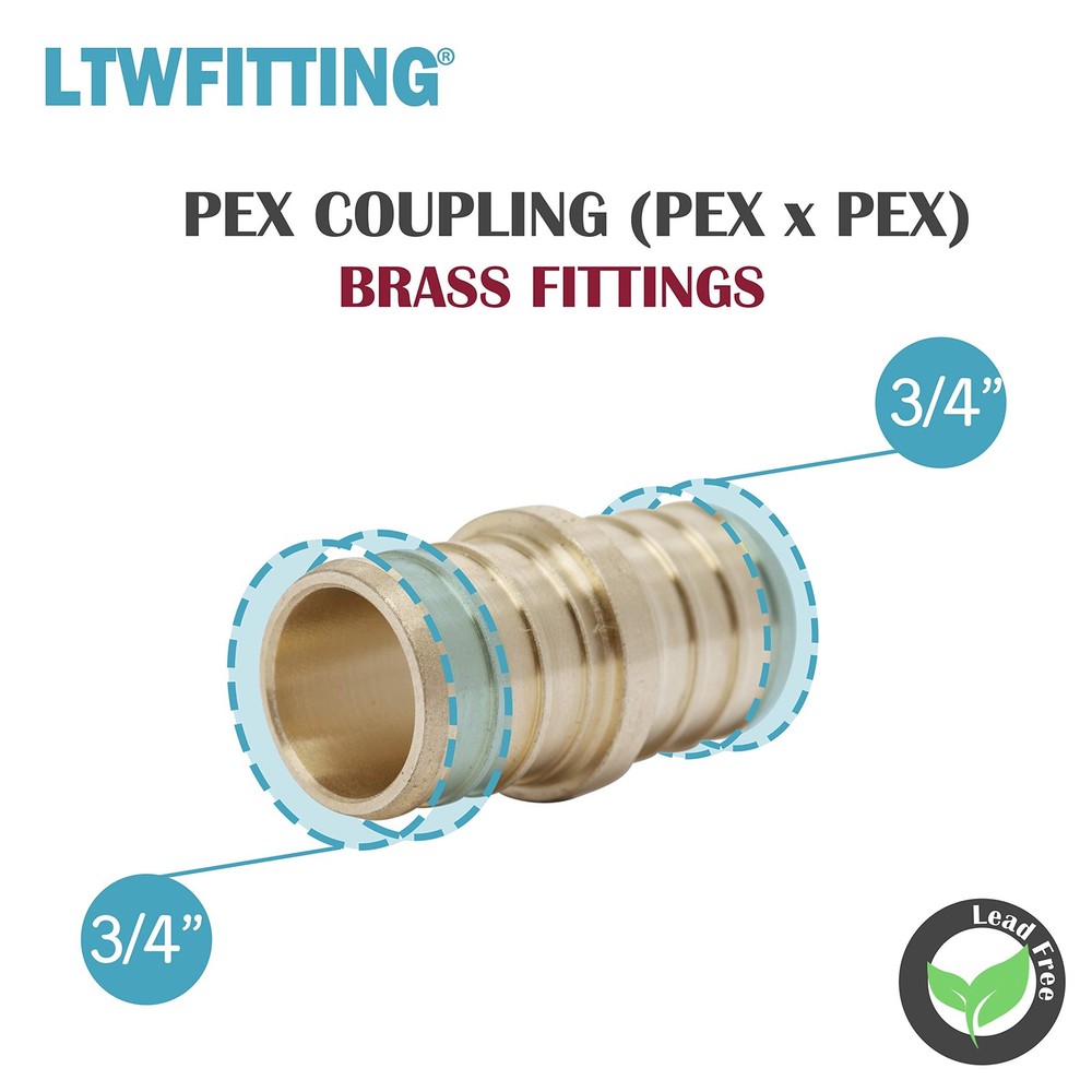 LTWFITTING No Lead Brass PEX Crimp Fitting 3/4-Inch Coupling (Pack