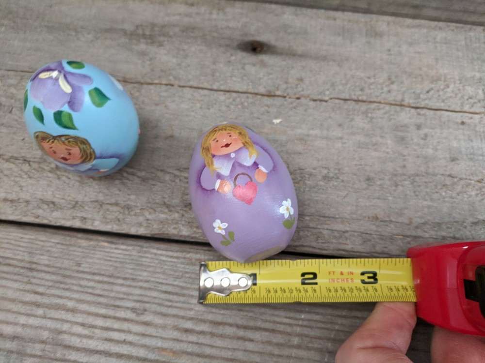 Pair of Hand Painted Wooden Spring Time Easter Eggs