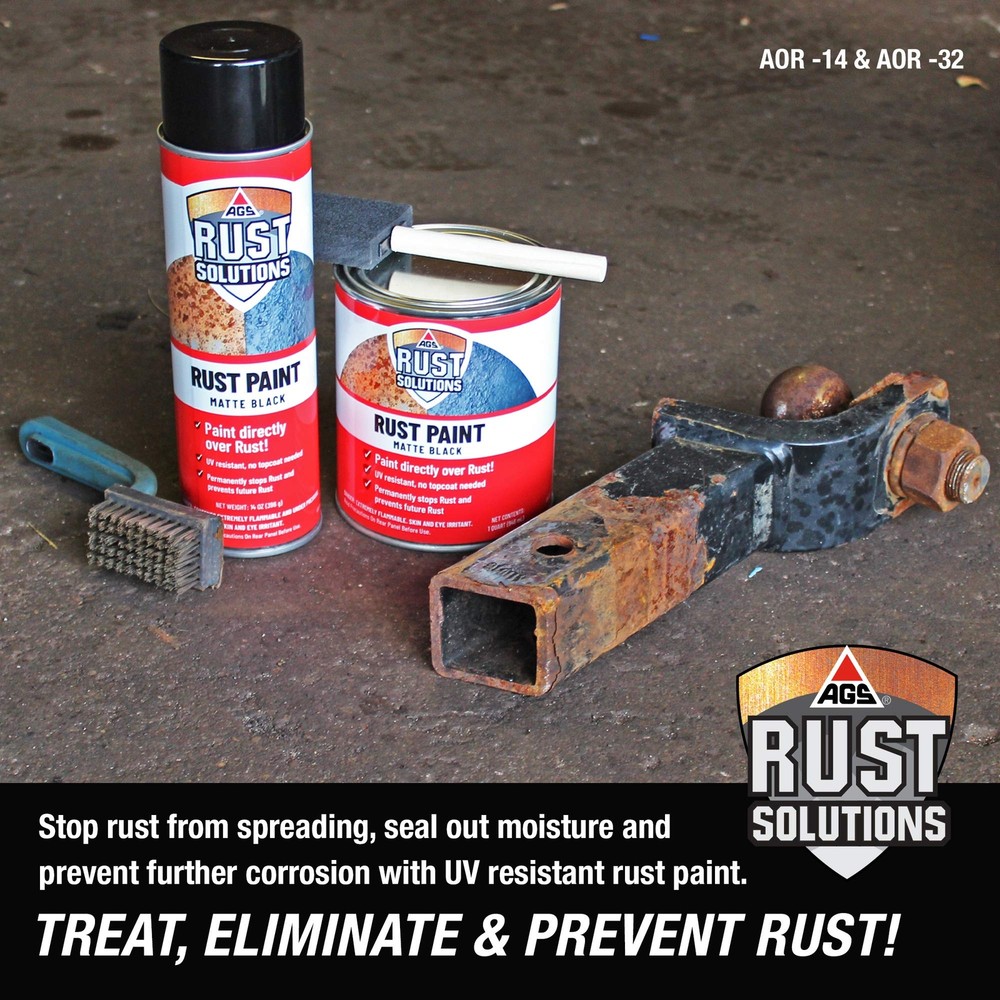 AGS RUST SOLUTIONS Rust Spray Paint 14oz Durable Matte Black Finish Safe for