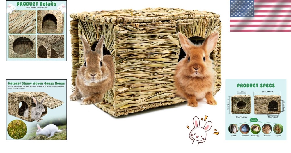 Durable Extra Large Grass Hut for Rabbits & Chinchillas - Eco-Friendly Design