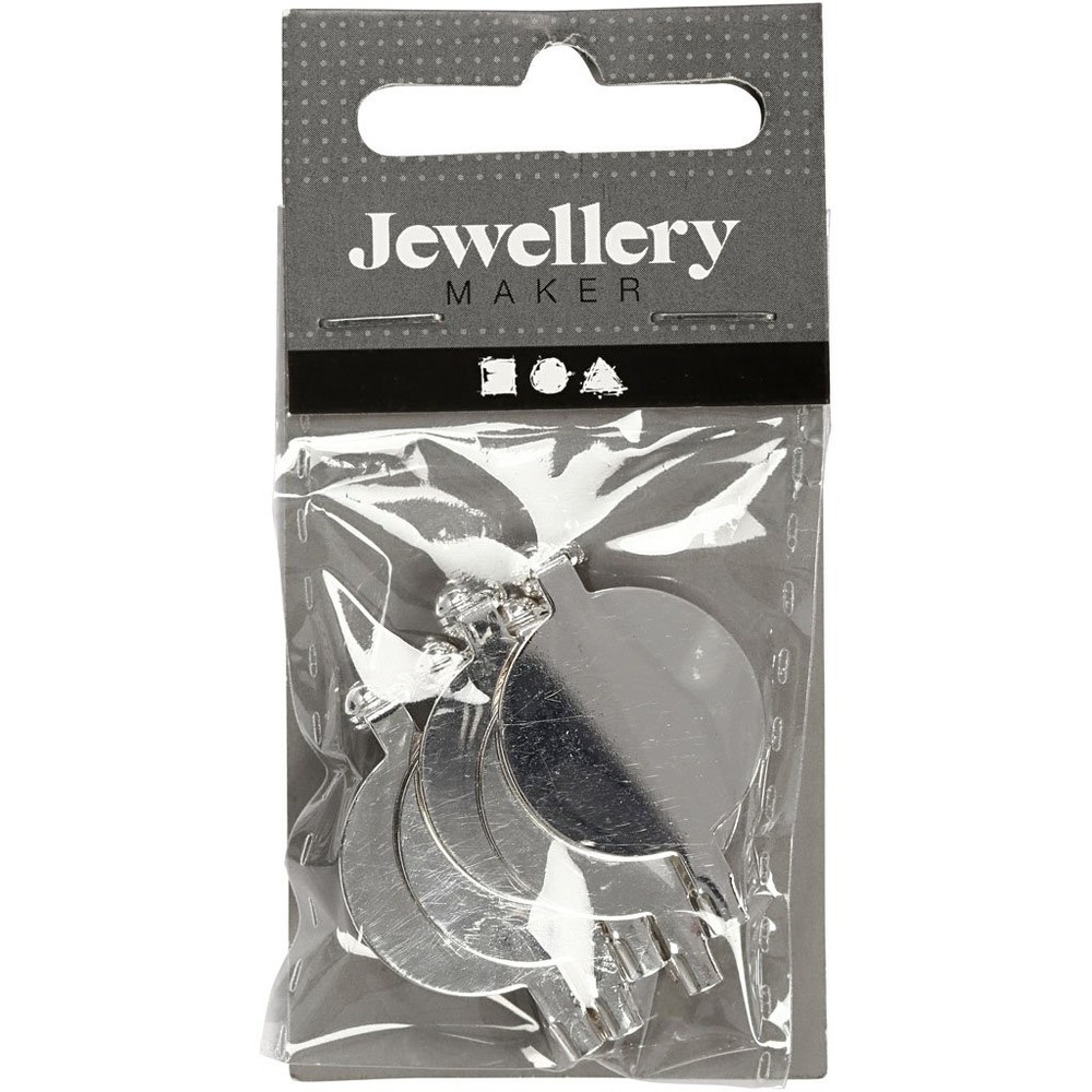 Brooch Backs, D: 20 mm, silver-plated, SP, 5 pcs
