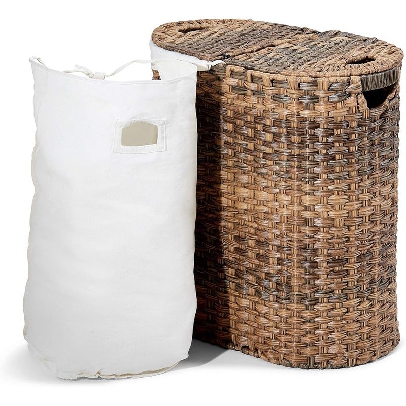Durable Polyethylene Wicker Laundry Hamper Portable W/ Removable Washable Liners