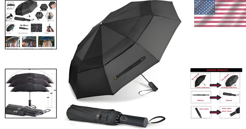 62" Folding Golf Umbrella - Compact, Windproof, Travel Size