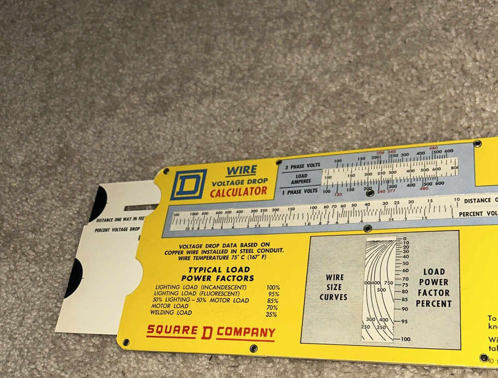 1958 SQUARE D BUS DUCT & WIRE VOLTAGE DROP CALCULATOR