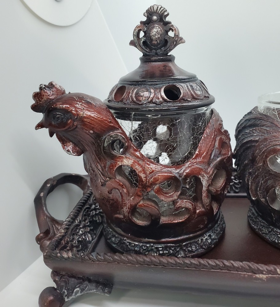 Three Rooster Incense Burner With Tray