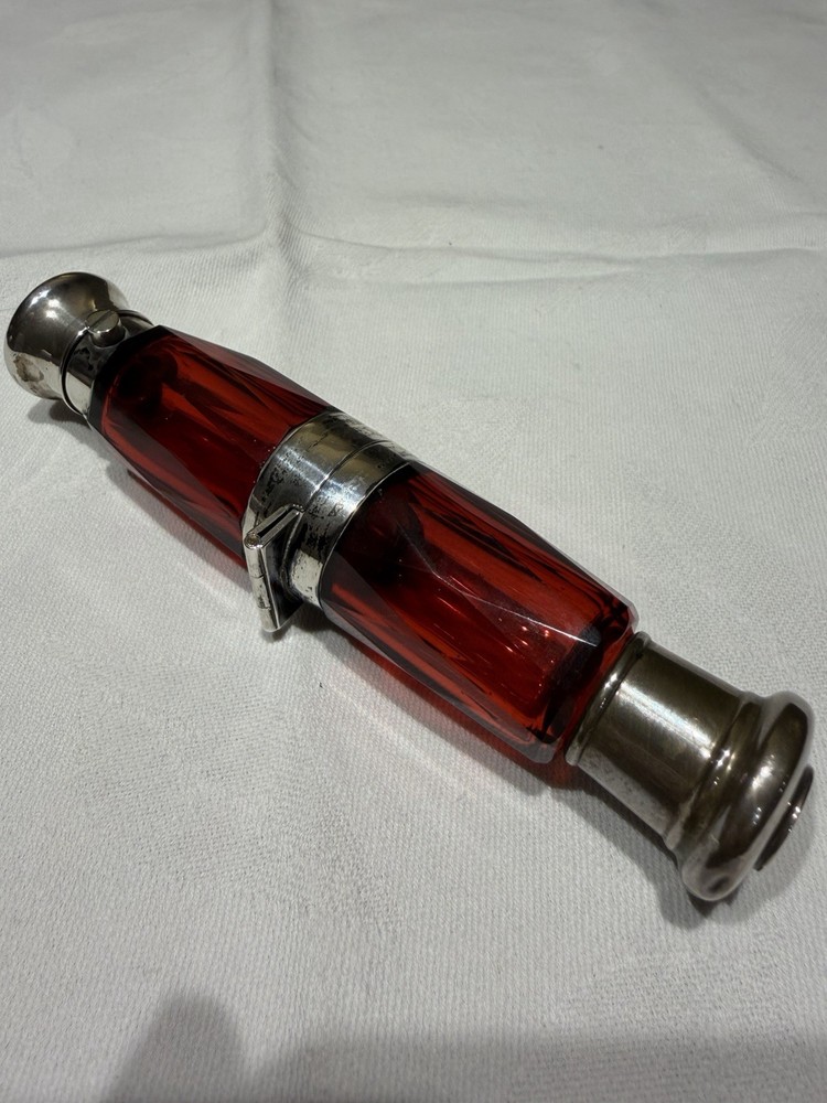 Victorian Ruby Red Glass Folding Double Scent Bottle Silver Mount