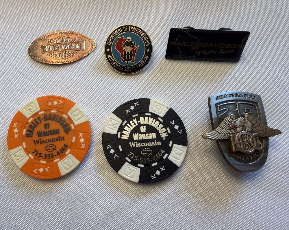 Harley Davidson Poker Chips, Pins, Elongated Cent