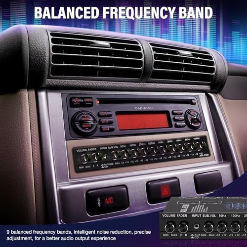 9 Band Car Audio Equalizer - Adjustable EQ with Front, Rear & Sub Outputs, 8V RM