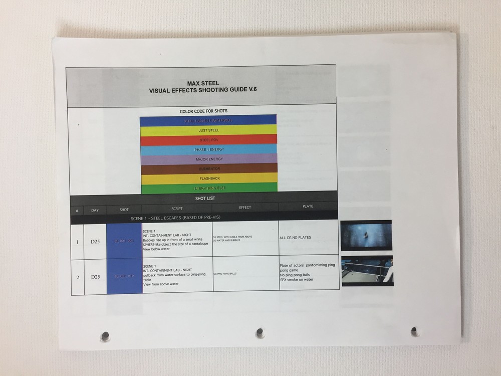 MAX STEEL set used paperwork ~ VISUAL EFFECTS SHOOTING GUIDE V.6