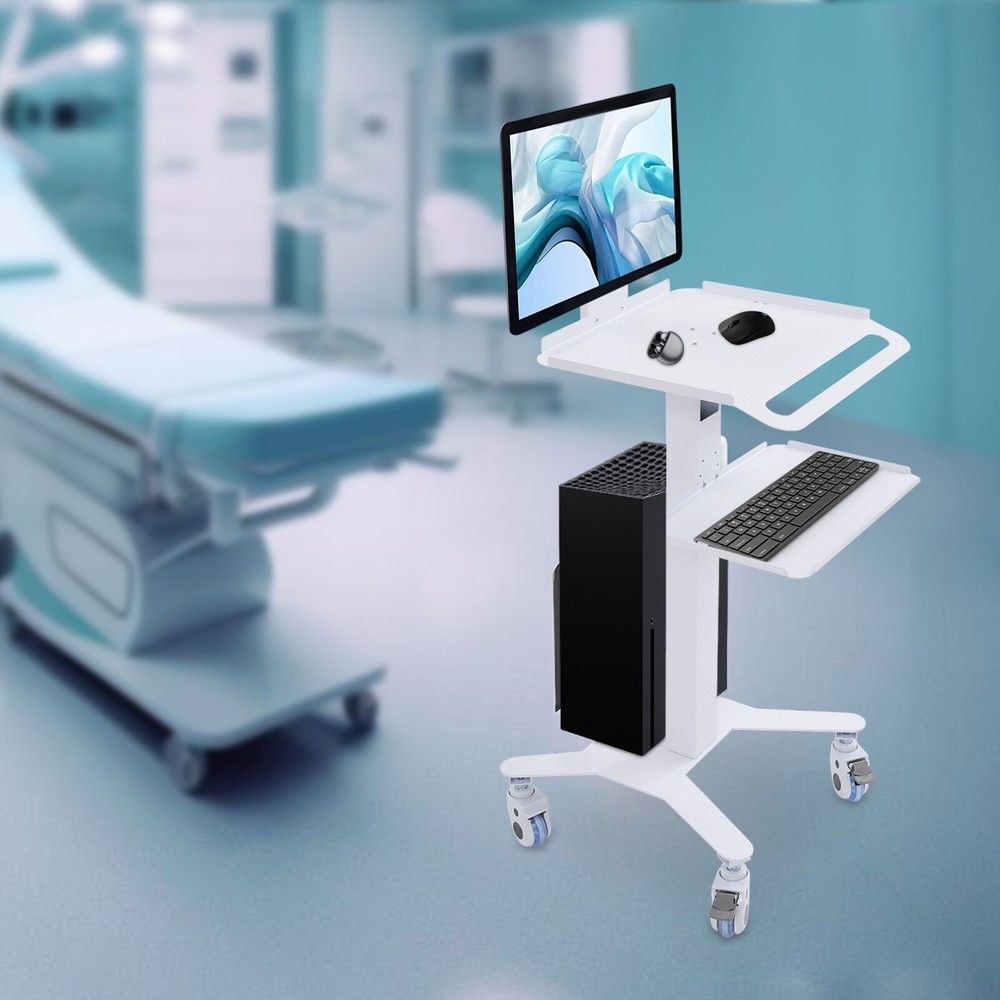 Mobile Standing Workstation Adjustable Height Rolling Computer Cart With Wheels