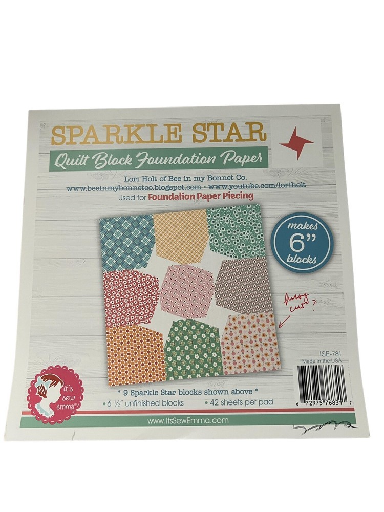 6" Sparkle Star Foundation Paper, Pad 42 Sheets It's Sew Emma + Bonus Pattern