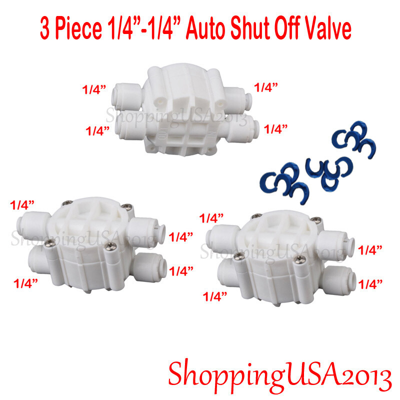 3 Pcs Auto Shut Off Valve 1/4-1/4 Quick Connect Push In Water Filter System