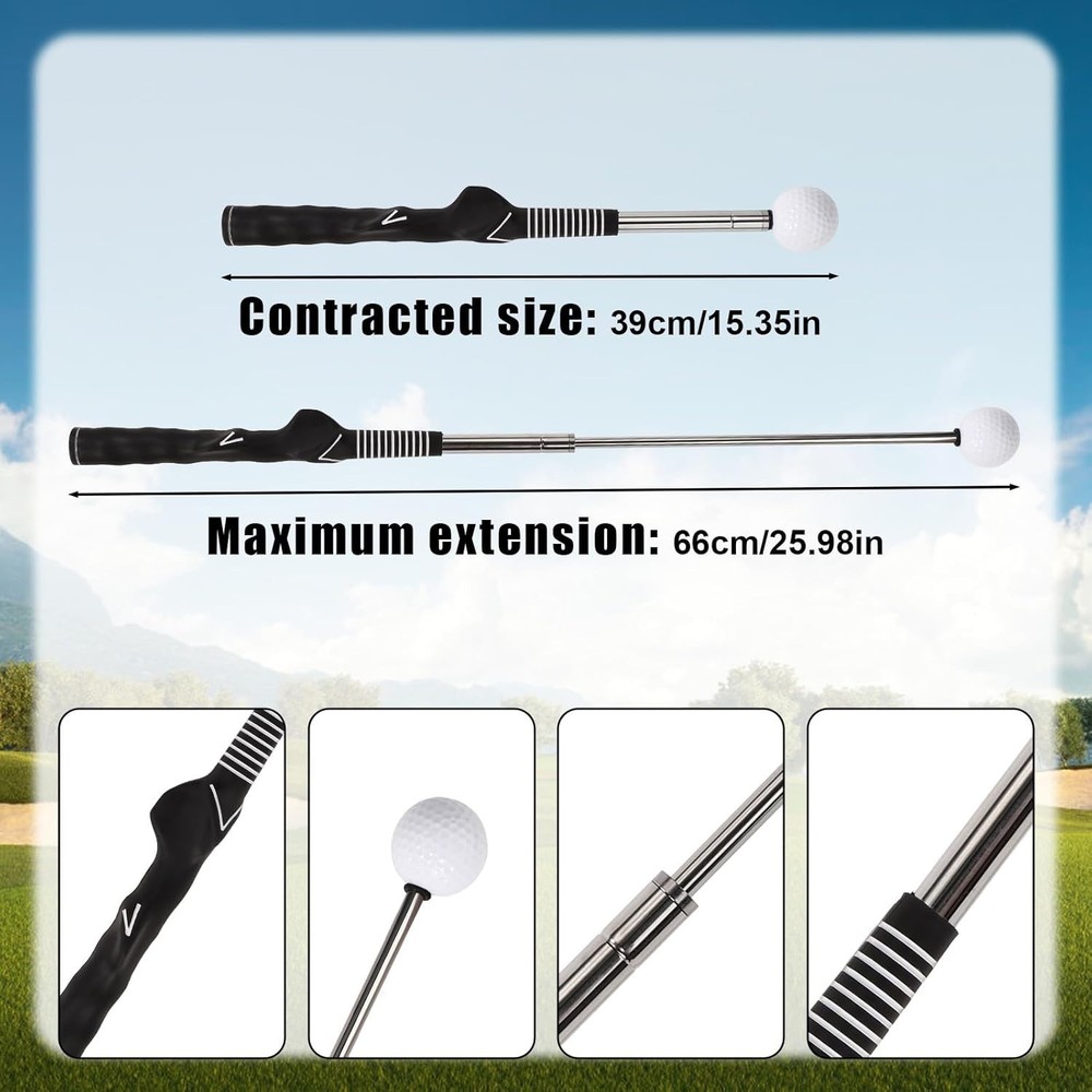 Portable Golf Swing Training Aid Grip Click Stick Trainer with Storage Bag