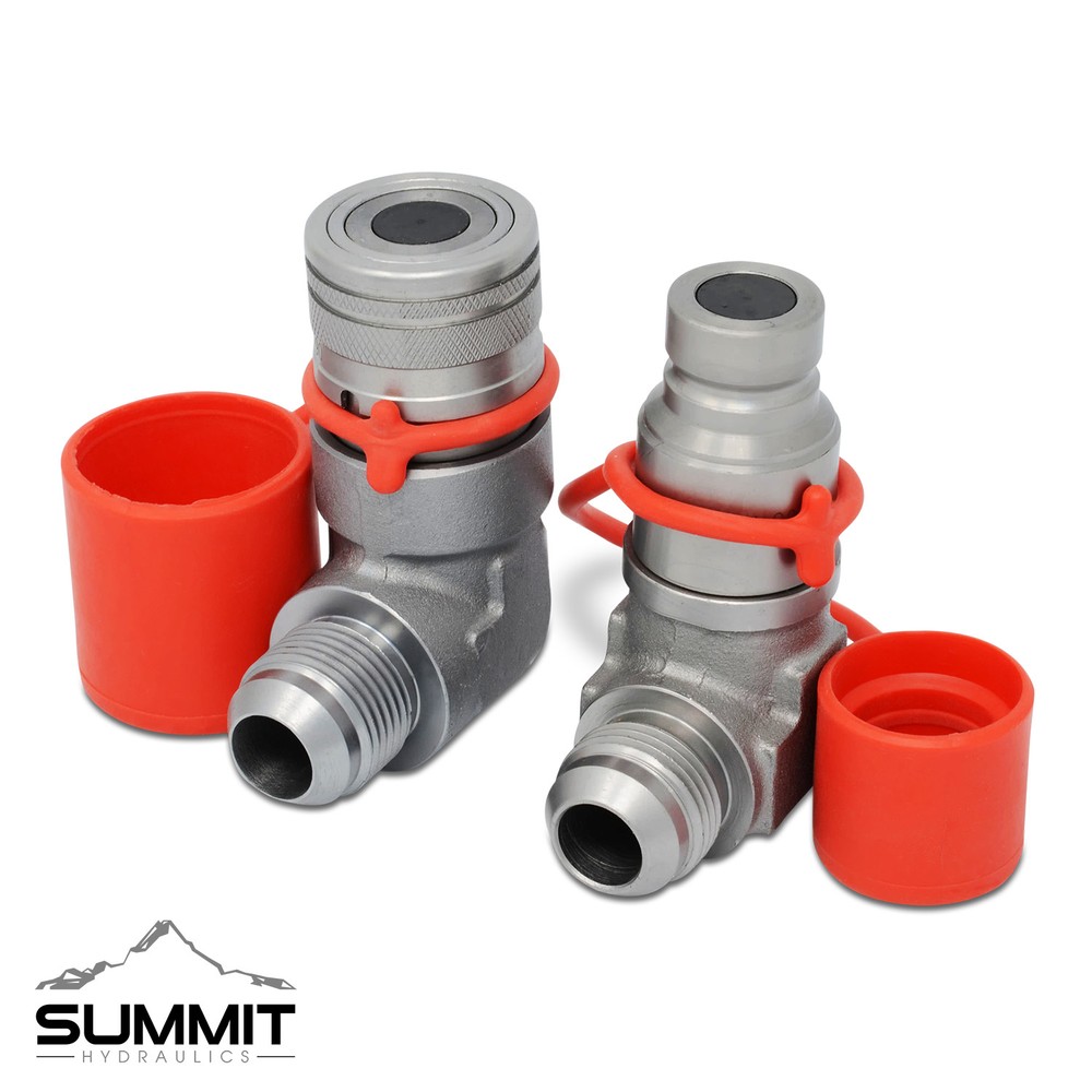 90 Degree Flat Face Hydraulic Quick Connect Coupler Set, 3/4″ JIC Male Thread