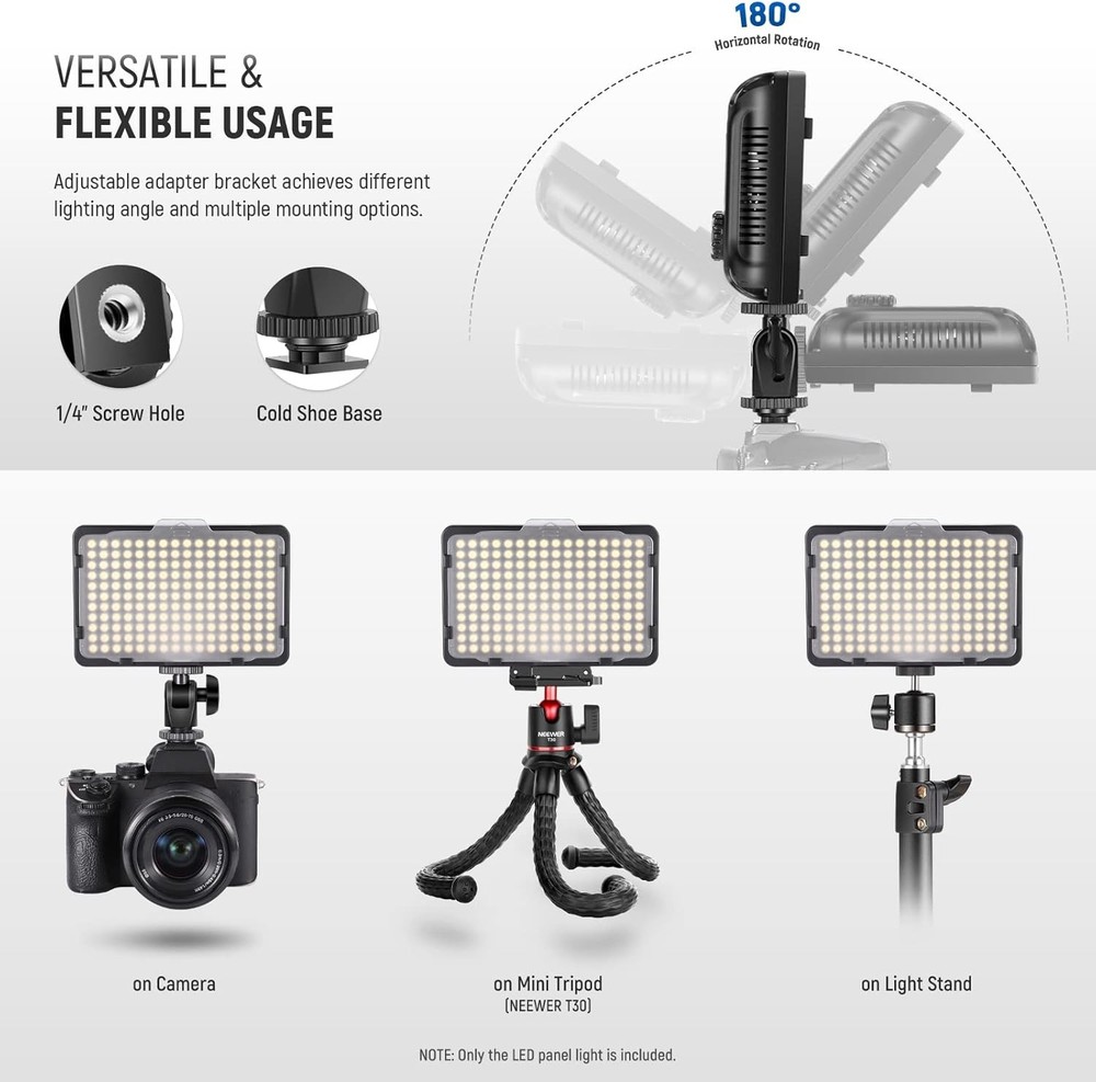 Camera Video Light Photo Dimmable LED Panel with 1/4" Thread for Canon, Nikon