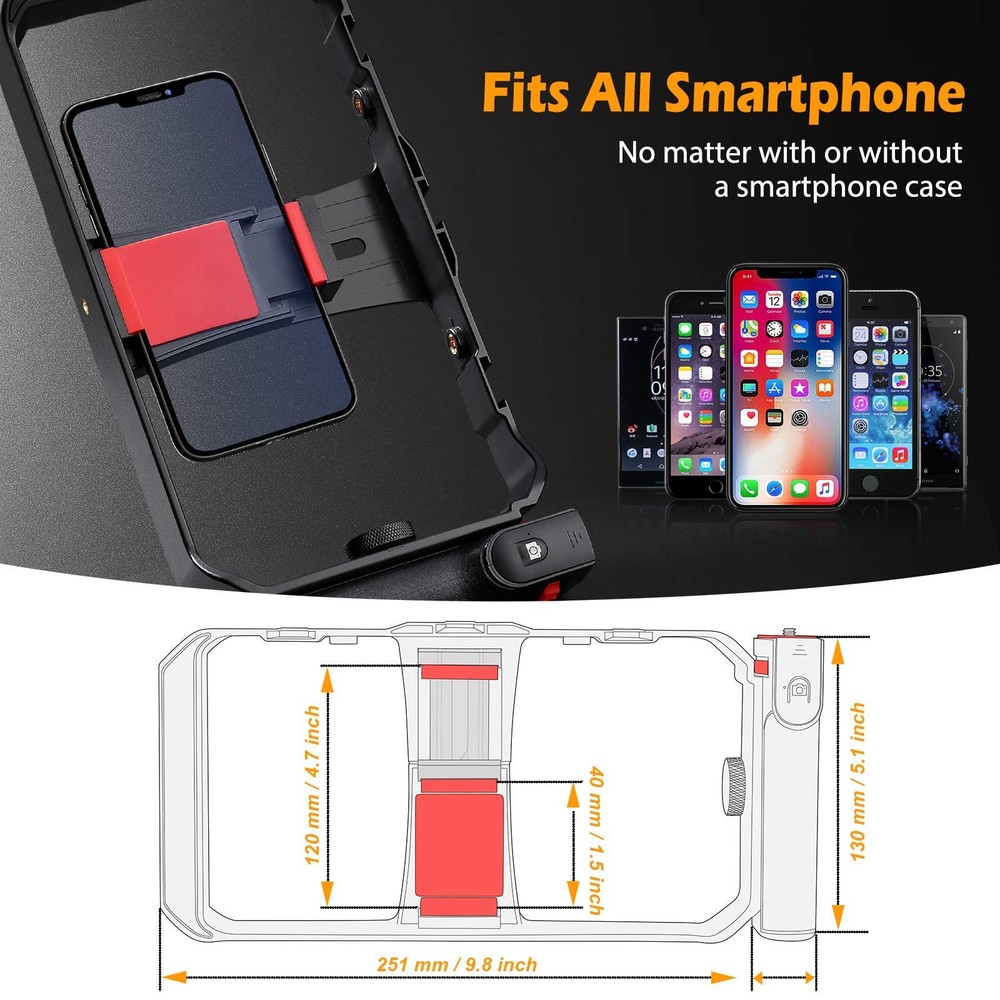 Smartphone Stabilizer Grip with Wireless Remote Shutter | Video Rig Tripod Mount