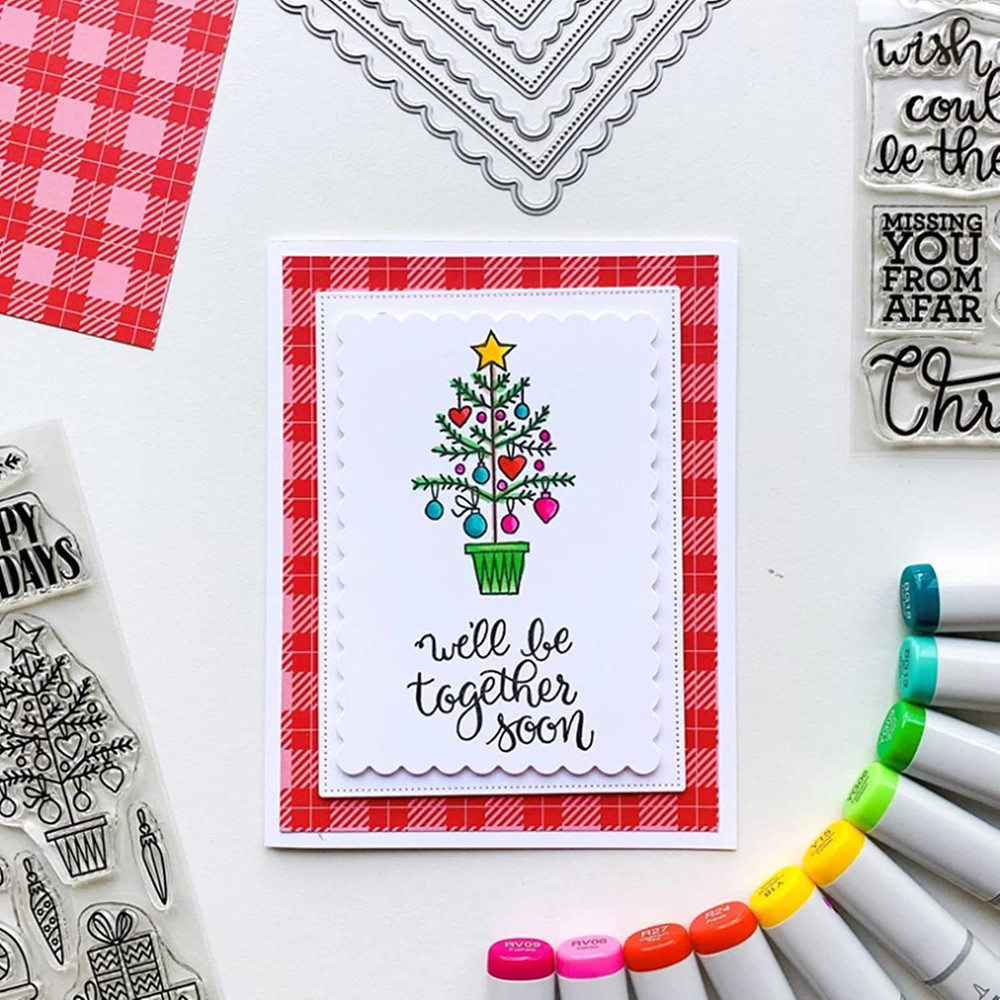 7Pcs/Set Rectangle Frame Metal Die Cuts, Scallops Stitched Nesting Tag Backgr...