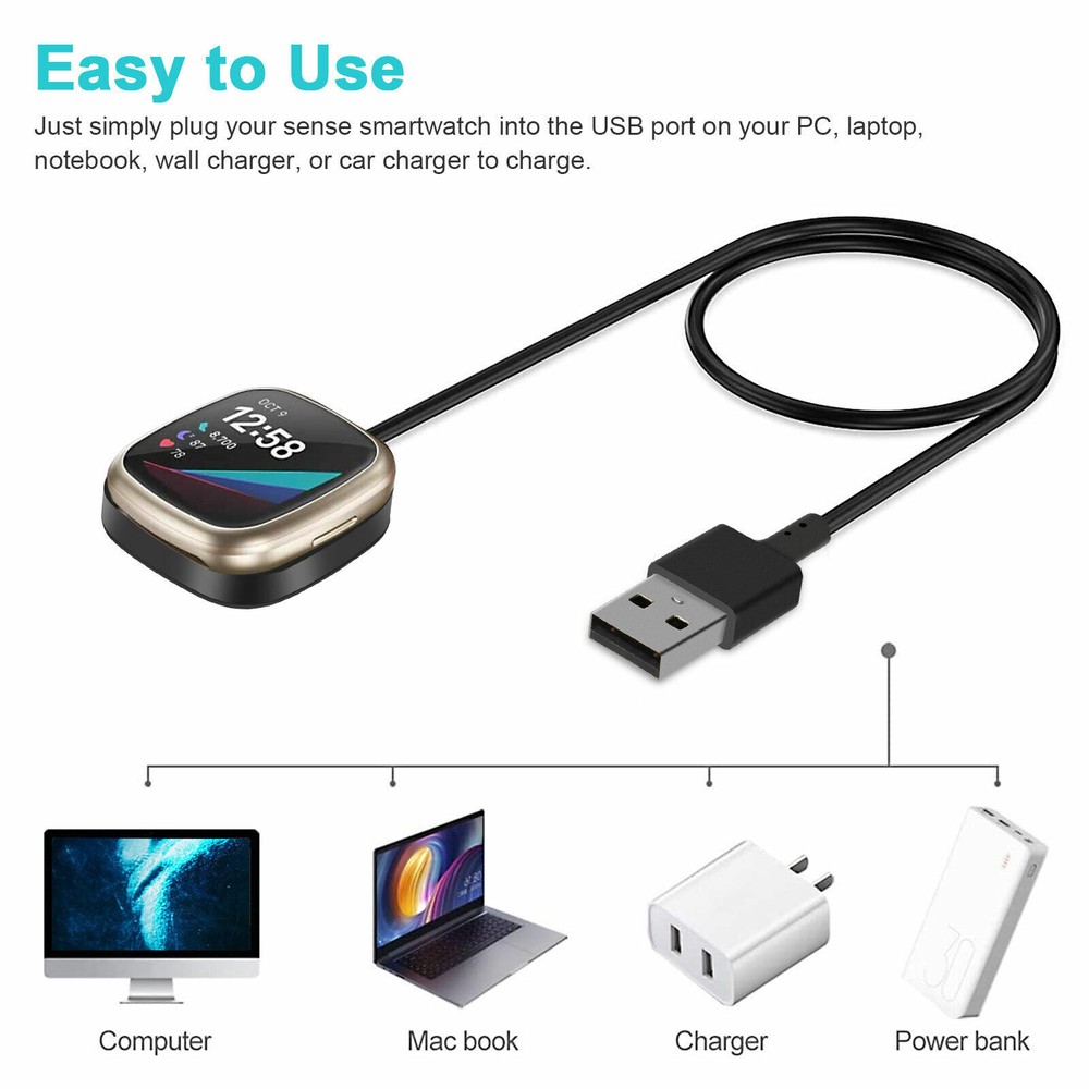 3 X Wireless Charger For Fitbit Sense&Versa 3 Watch USB Fast Charging Dock Cable