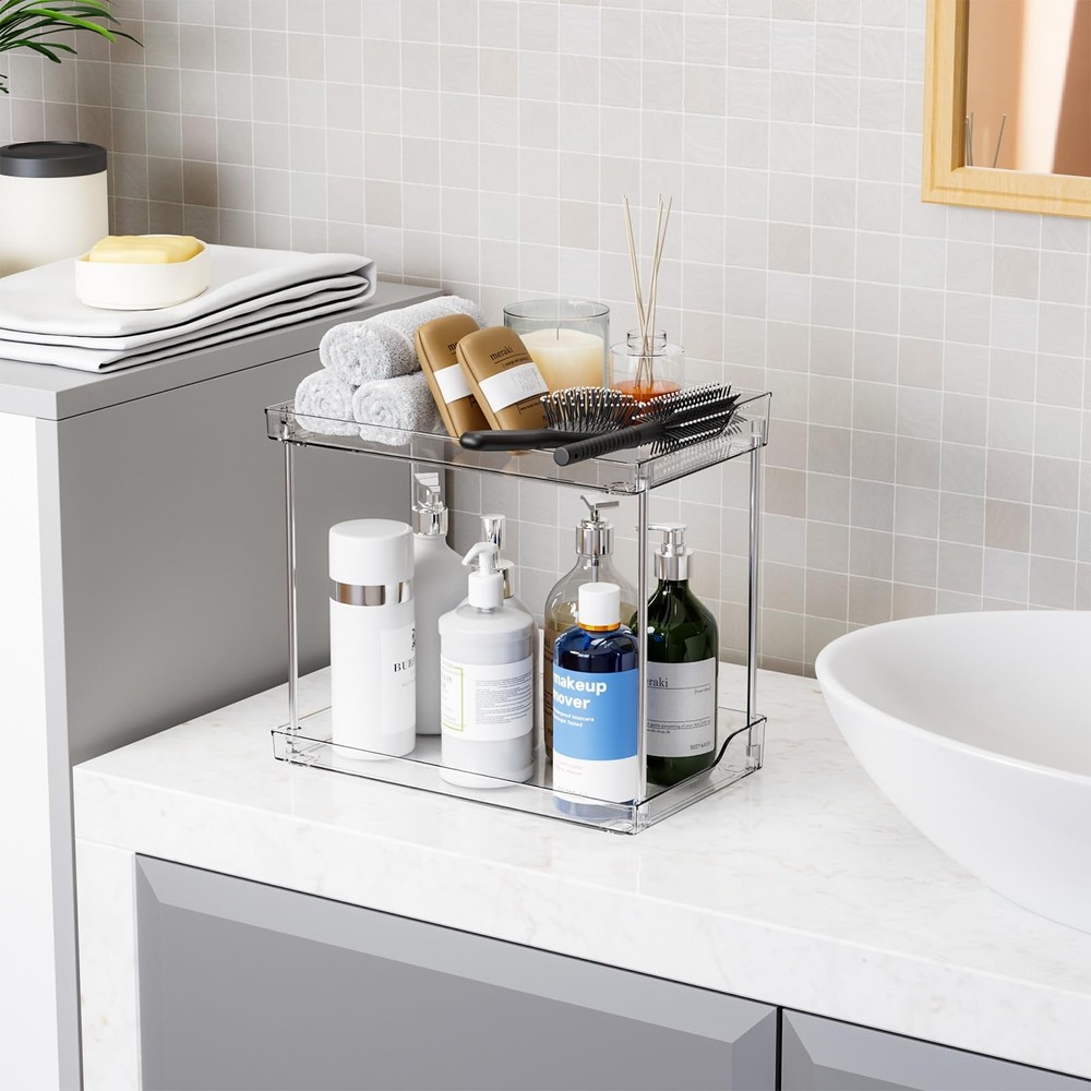 Yieach 2 Tier Bathroom Counter Organizer,Tiered Rectangular, Clear