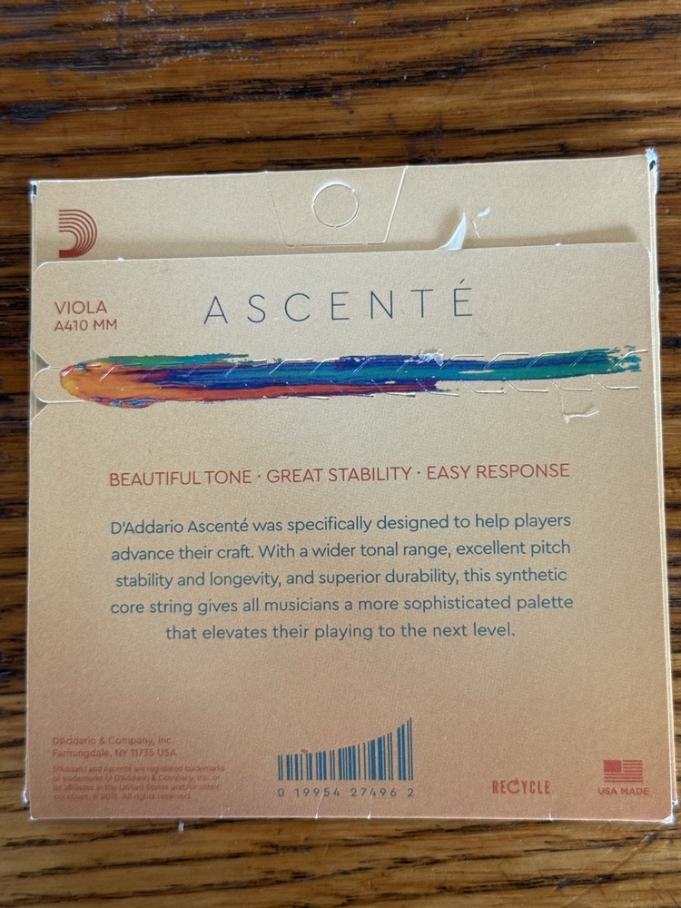 D'Addario Ascenté Viola String Set, Medium Scale, Medium Tension