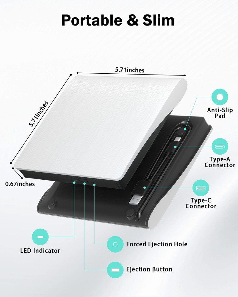 External CD/DVD Drive USB3.0 CD/DVD/VCD Read Writer Burner Player For Laptop PC