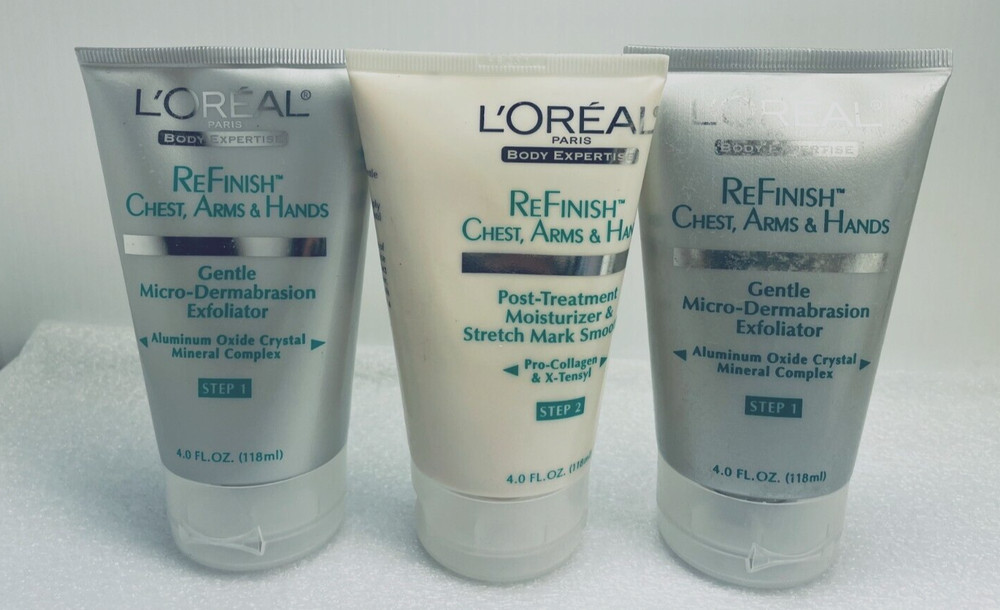 2-Step L'OREAL ReFINISH Chest Arms Hands Microdermabrasion Kit +BONUS Step 1