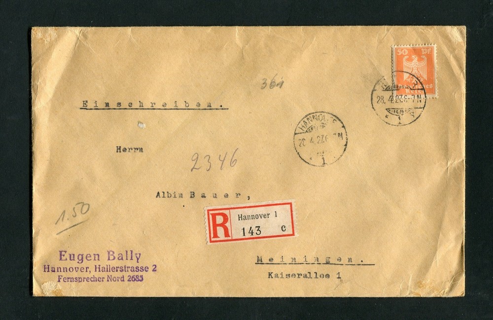 German Empire No. 361 Ef Registered From Hanover (IK-1)