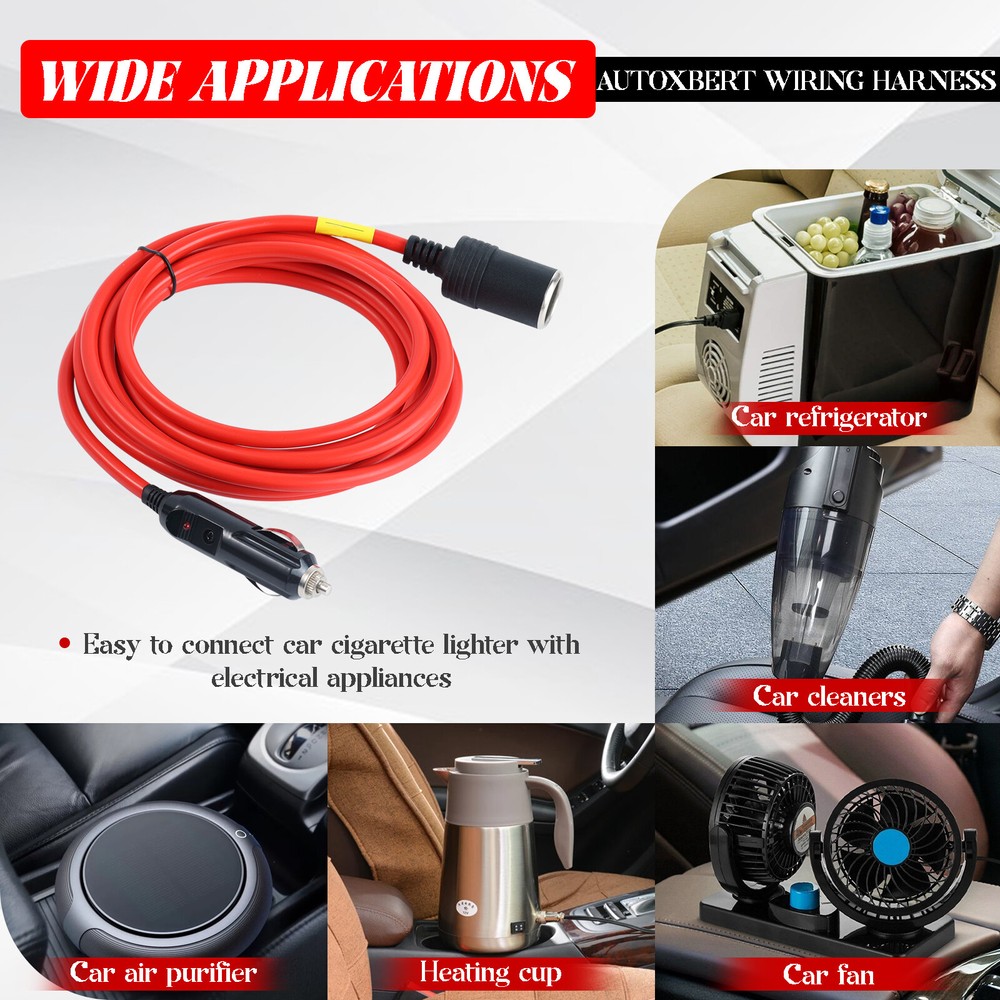 12V Cigarette Lighter Extension Cable Cord DC Power Heavy Duty Socket Plug 12ft