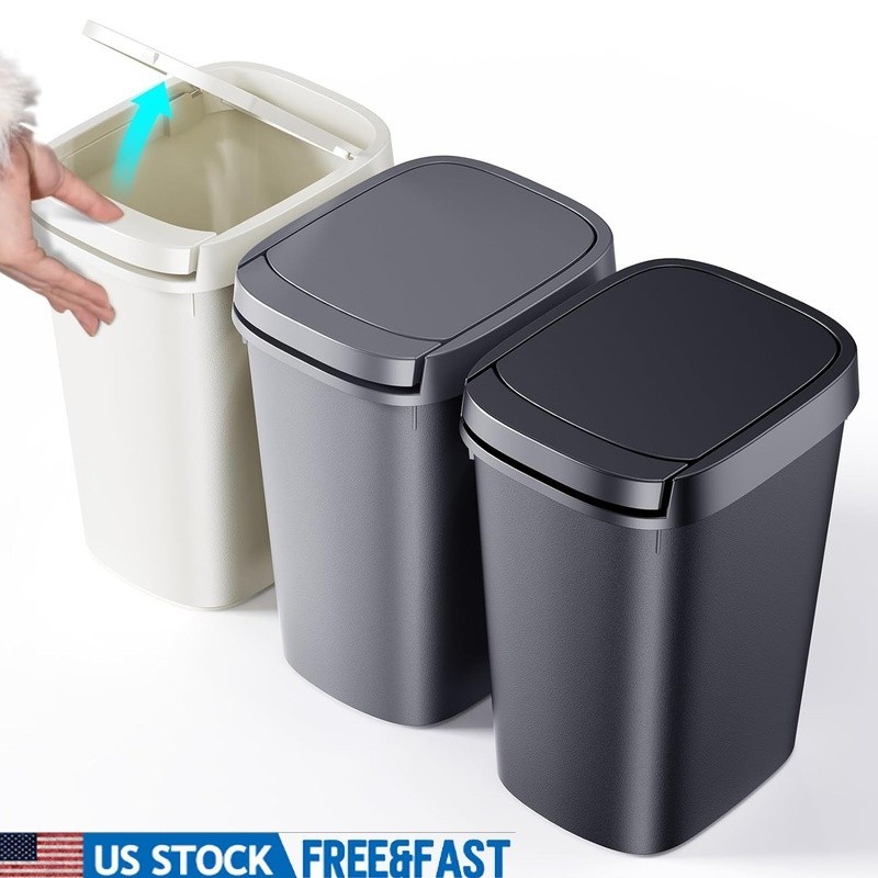 Compact Press Top Trash Can Odor Control Rectangular Wastebasket Indoor Use