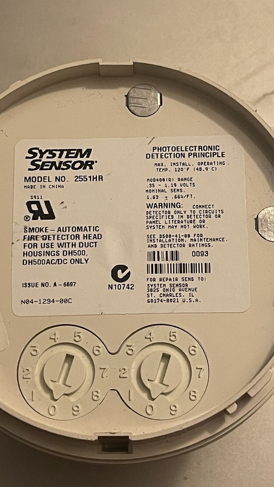 System Sensor Model 2551HR for use in duct housing