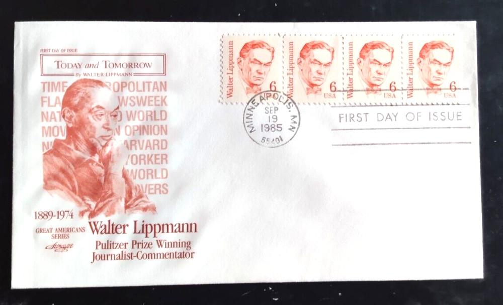 walter lippmann REPORTER COMMENTATOR COLD WAR 1985  ARTMASTER CACHET FDC UNADDR