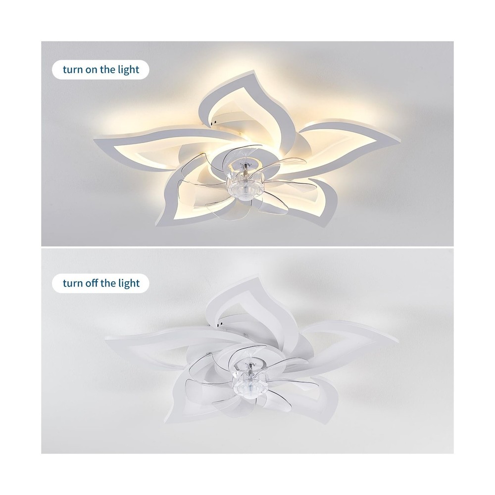 White Flower Modern CeilingFans with Lights, Low Profile Ceiling Fan with Rem...