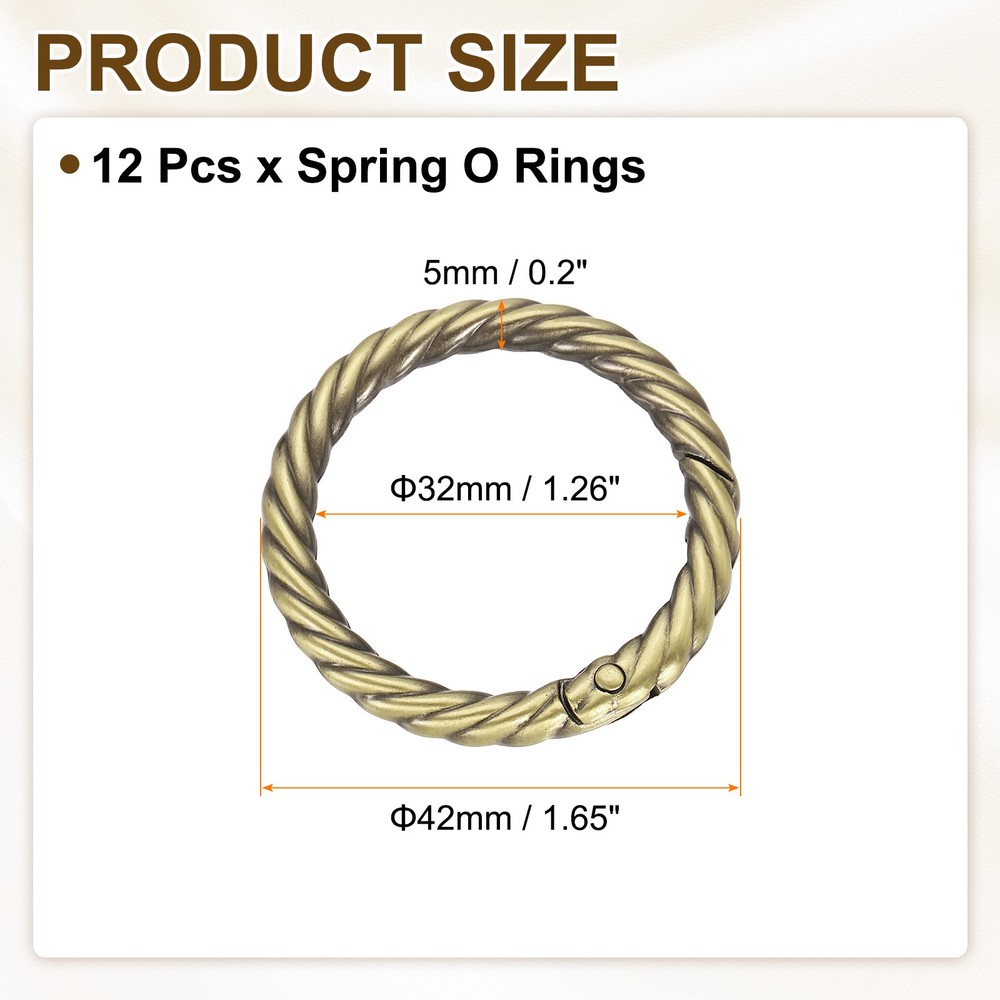 12pcs Spring O Rings 1 1/4" Round Trigger Metal Snap Hook Key Ring Light Brown