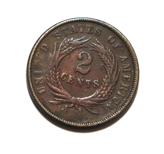 1865 Shield 2 Cent Piece Coin, Very Nice!