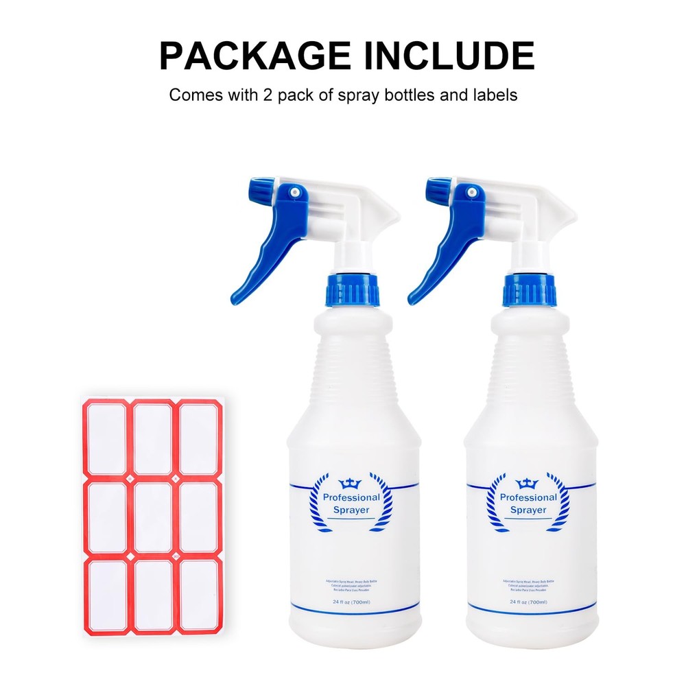 Plastic Spray Bottle, Empty Spray Bottles 2 Pack 24 Oz, All-Purpose Sprayer
