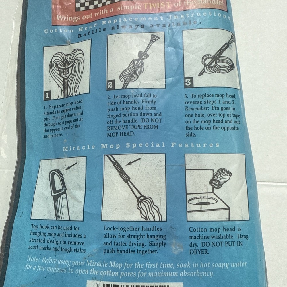 Vtg NOS Miracle Mop Refill Replacement Mop Head Original