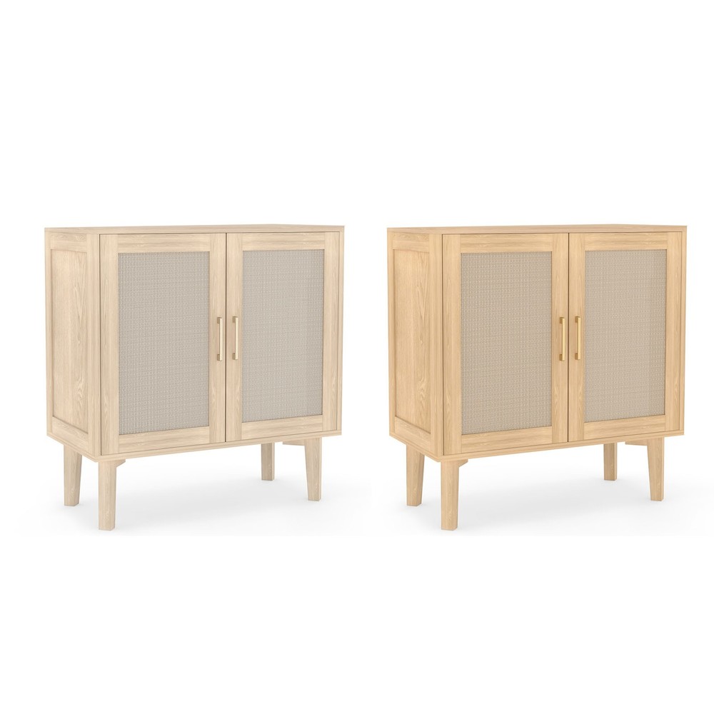 Rattan Decor Buffet Cabinet Solid Wood Feet Storage Dining Room