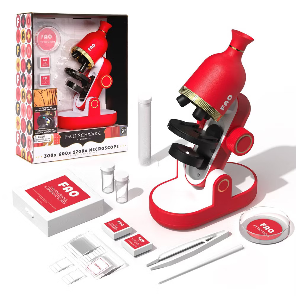 FAO Schwarz Kids' Microscope Set High Magnification Built-in Light 40pc