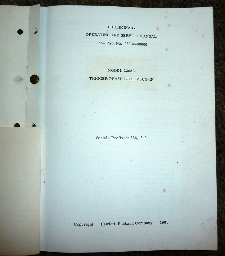 HP Hewlett 3302A Trigger Phase Lock Plug In Operating Service Manual 1965