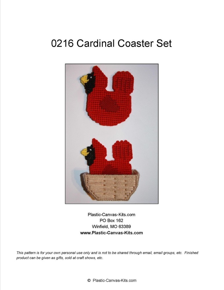 Cardinal Bird Coaster Set-Plastic Canvas Pattern or Kit