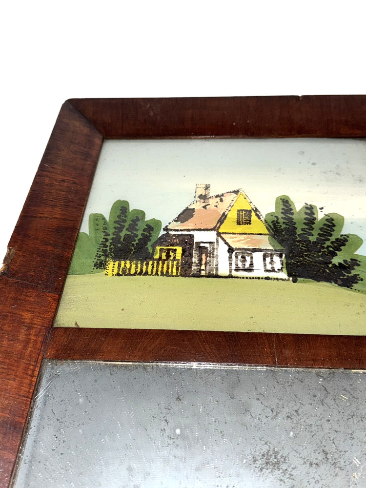 Antique Reverse Painted Scene and Wall Mirror