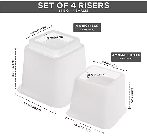 Adjustable Bed Risers, Stackable Frame Furniture Risers, 3, 5 or 8 Inch Height