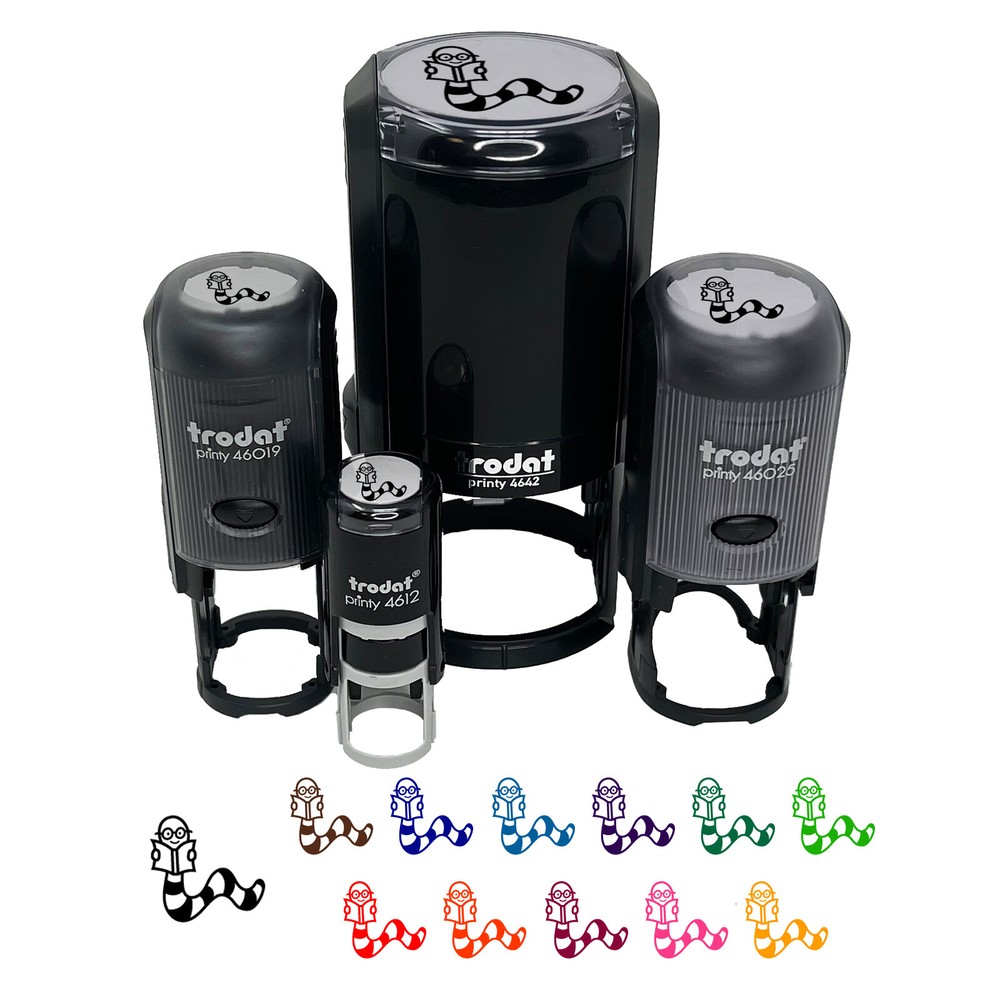 Book Worm Reading Self-Inking Rubber Stamp Ink Stamper