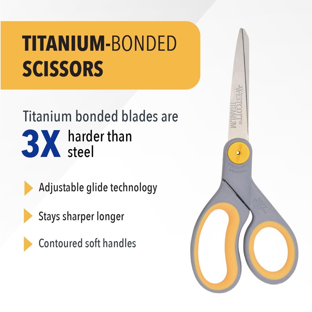 Westcott 8Inch TitaniumBonded Scissors with Adjustable Glide Feature for Offi...